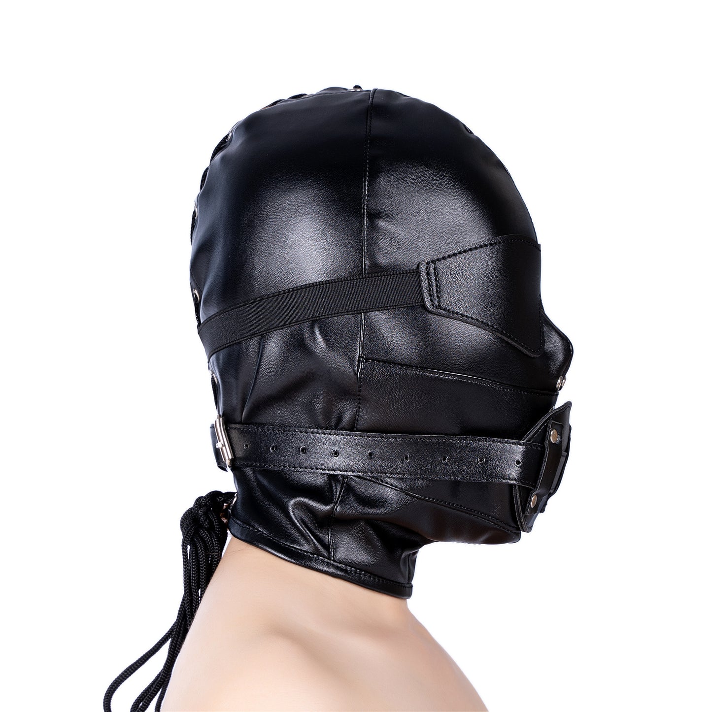 Bondage Hood with Detachable Mouth Dildo Gag and Eye Mask