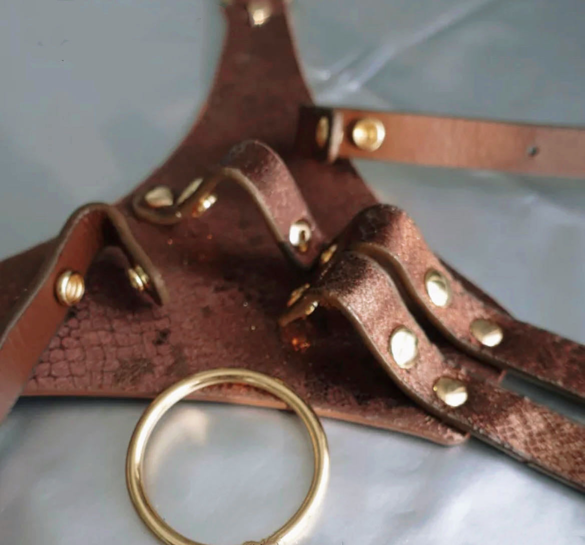 bronze Leather Female Strap-On Harness