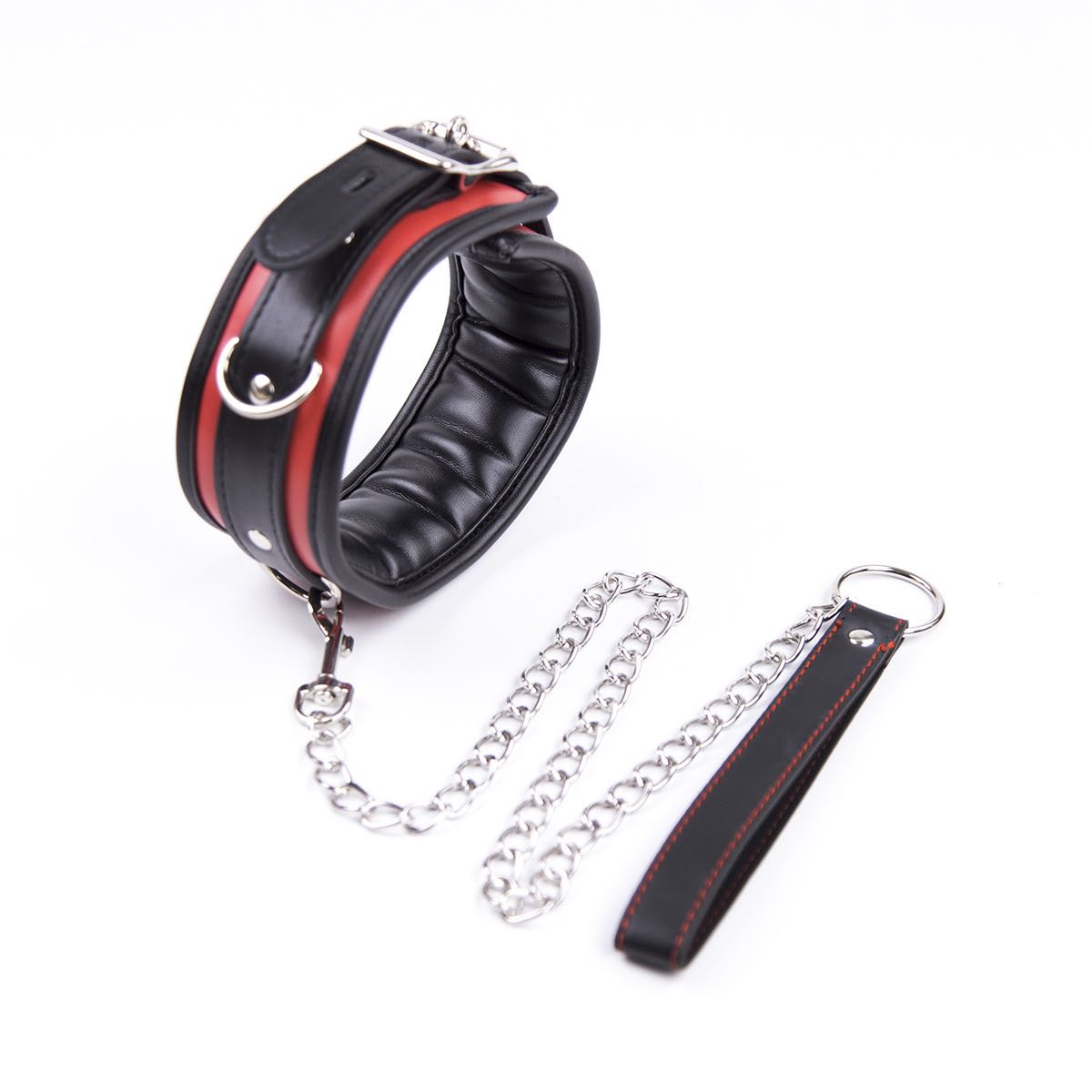 a black and red bdsm slave collar and leash set