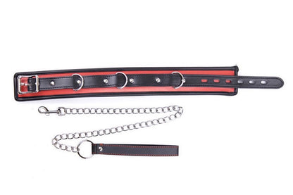 a black and red bdsm slave collar and leash set