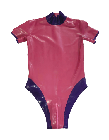 a pink latex bodysuit
