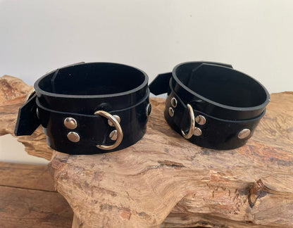 latex wrist and ankle cuffs with rust proof metal buckles