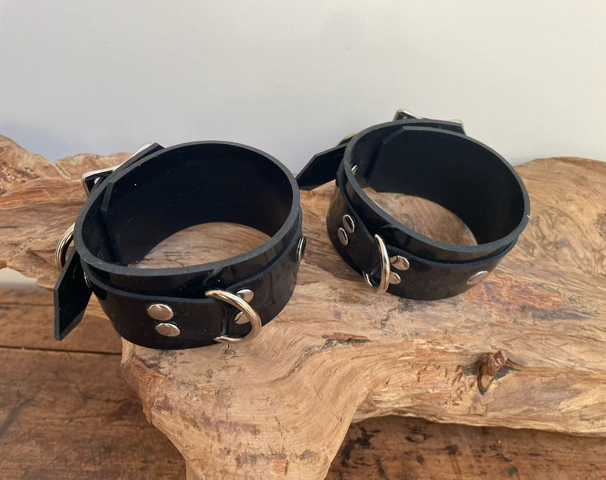 latex wrist and ankle cuffs with rust proof metal buckles