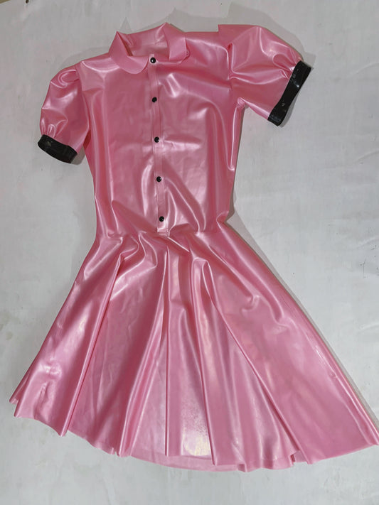 a pink latex dress