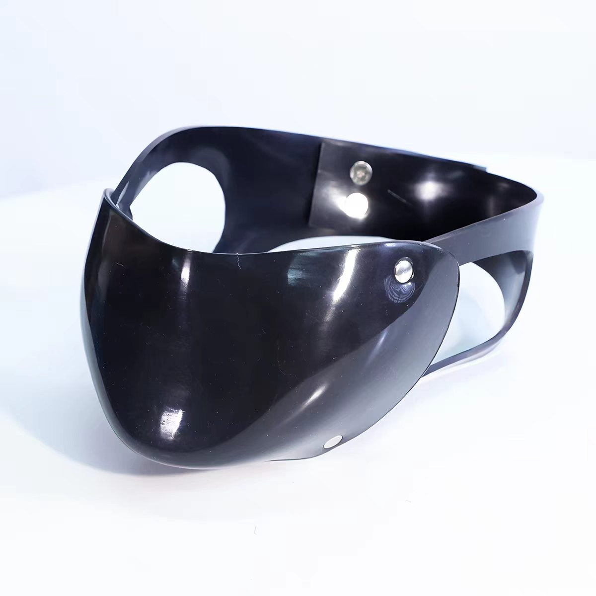 Black Heavy-Duty 3mm Latex Mask with Lock & Key | Sculpted Cyberpunk Restraint Mask