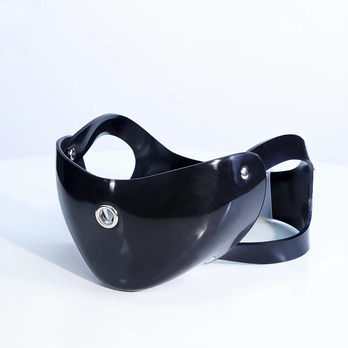 Black Heavy-Duty 3mm Latex Mask with Lock & Key | Sculpted Cyberpunk Restraint Mask