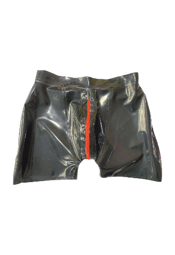 a black latex shorts with zipper