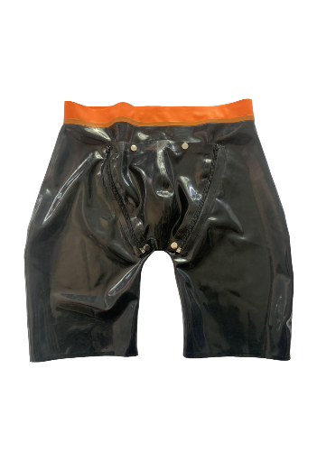 a black mens latex shorts