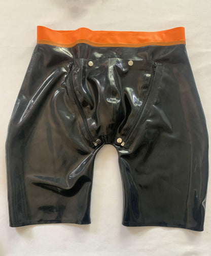 a black mens latex shorts