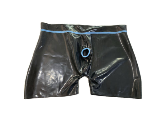 a black mens latex underwear with ring hole