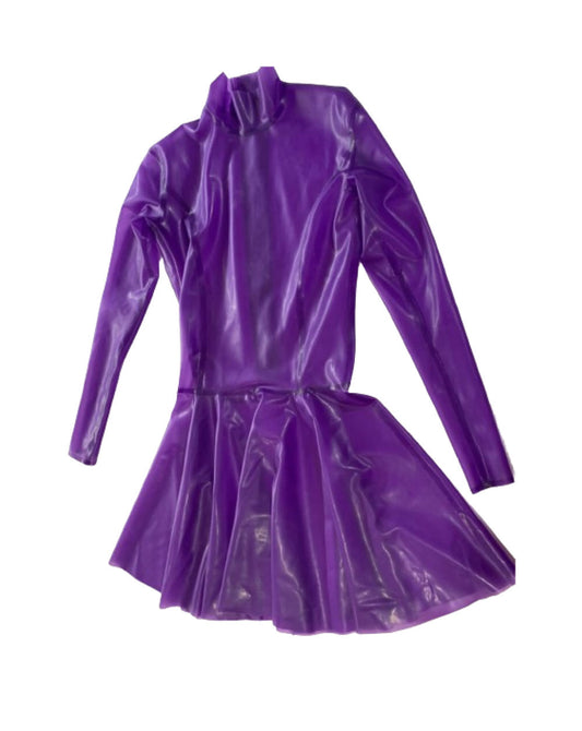 a purple long sleeve latex dress