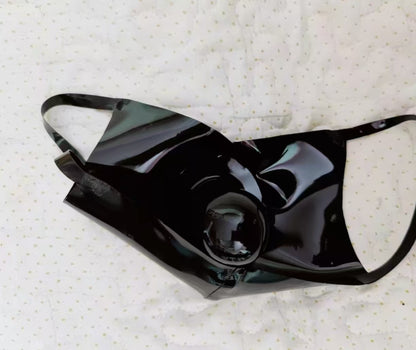 natural rubber latex gag mask with smooth molded oral gag close up