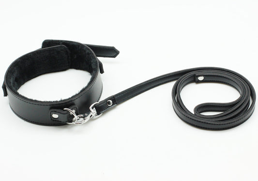 a black BDSM Slave Collar and leash set