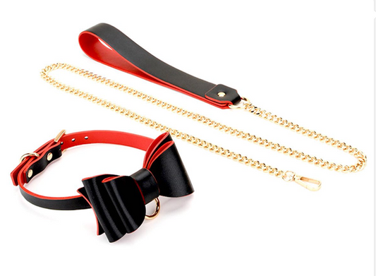 a black and red Leather Sex Collar