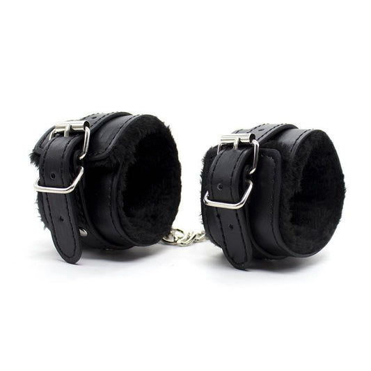 a black leather handcuffs