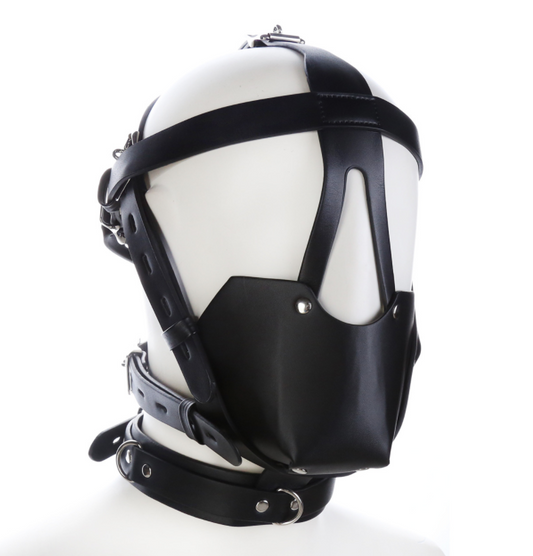 a black leather bondage mask