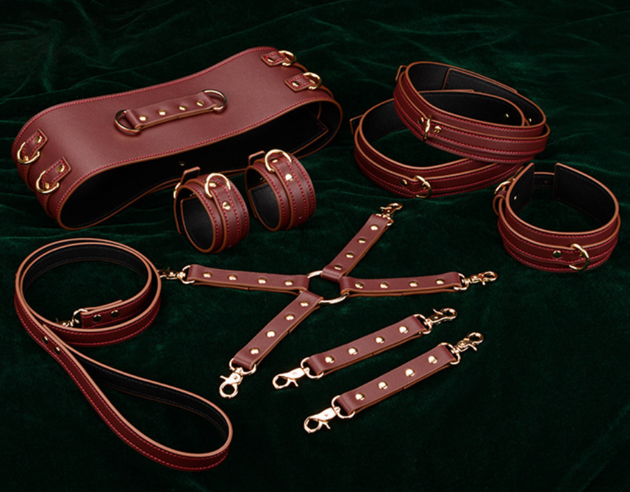 a wine leather bondage set