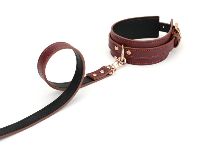 a wine leather collar and leash set